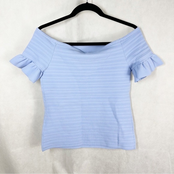 Ted Baker Misteey Bardot Frill Knitted Off Shoulder Top Size 6 US 16 Blue - Picture 2 of 16